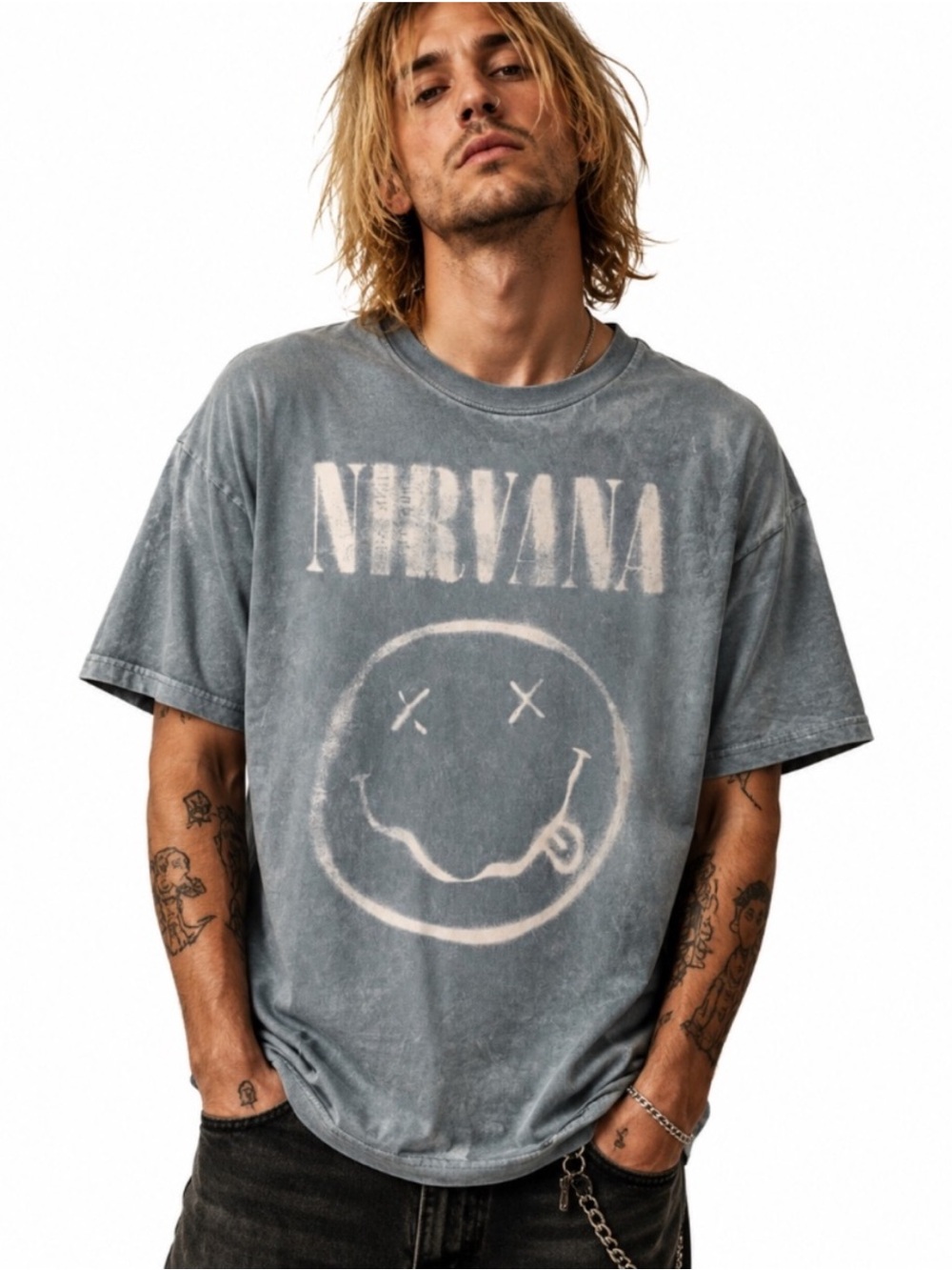 Nirvana Shirt L Smiley Gray
